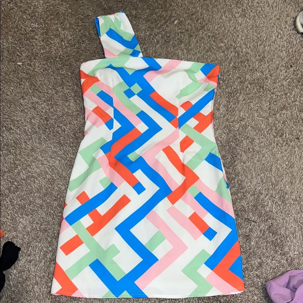 Colorful Geometric One-Shoulder Dress